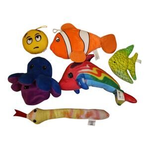 Lot of 6 Ocean Sea Plush Toys Dolphin Octopus Stingray Clownfish Stuffed Animals